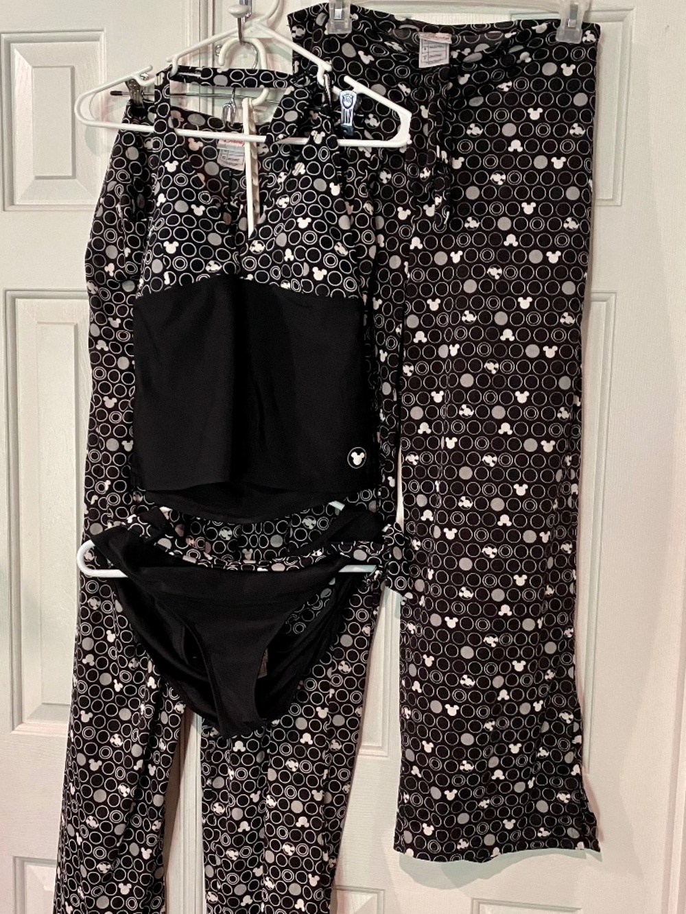 🔘 Disney 4 pc ClassicMickey Mouse Print Sheer Tie Waist Wide Leg Cover-Up Swim